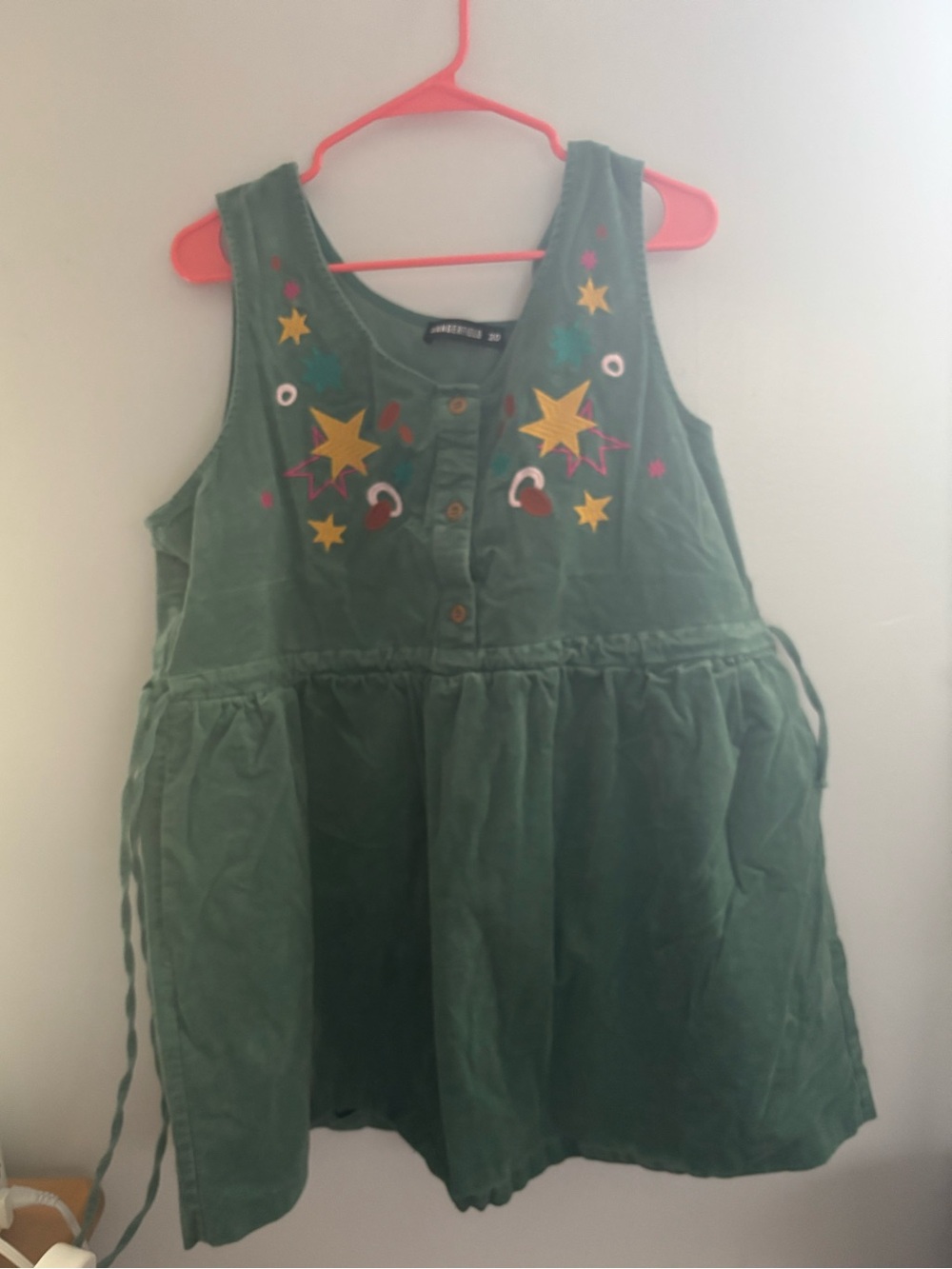 Dangerfield Green Embroidered Star Pinafore Dress